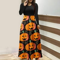 Olyvenn ženska Halloween Plaža Casual Maxi Sundress Slict bundeve bake haljina Crewneck Bluza Big Swing
