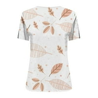 StMixi majice za žene kratki rukav V-izrez cvjetni print ljetni osnovni vrhovi casual gumb prema donjim bluzema od lana sa džepom smeđim xl
