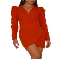 Paille Women V izrez Jednostavne kratke mini haljine labav ured Blazer haljina Čvrsta boja jesenska haljina crvena s