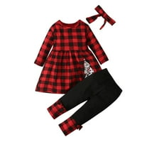 Toddler Baby Girl Božićna odjeća Crvena plata Dugi ruff ruffle haljina TOP + hlače gamaše + set za odjeću