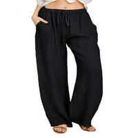 MTPRETTY WOMENS Holiday Pamučne posteljine za crtanje široke noge Palazzo casual pantalone