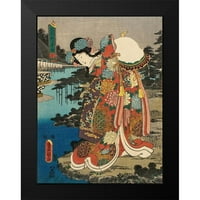 Kunisada, utagawa crni moderni uokvireni muzej umjetnički print pod nazivom - Kostimi u pet različitih boja - crveni