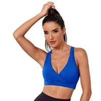 Xmarks Sportski grudnjak za žene V-izrez Strappy Criss-Cross Back Yoga BRA podstavljeni fitnes usev gornji plavi