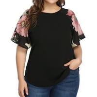 Modne ženske ležerne cvjetne vrhove iskrivljenih bluza majica s kratkim rukavima plus veličine V vrhovi za žene plus veličine tunike kratkih rukava za žene