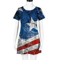 Ženska američka zastava Dan neovisnosti za neovisnost ljeti ljetni vrhovi okrugli vrat T majice Modne udobne ženske bluze vrhovi ženske američke zastave Patriotske majice za žene plave s