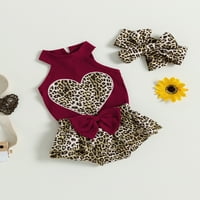 Qinghua Newborn Baby Girls Mesers Outfits Top Love Heart Leopard Shorts Hlače Traka za glavu Ljetna odjeća Crvena 3- mjeseci