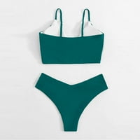 Ženski kupaći kostimi za kupaće boje pune boje za plažu za plažu ustrijetila je prednje kupaće kostime za kupanje ljetne morske odjeće za djevojčice Strappy kupaonice štednje zelene m
