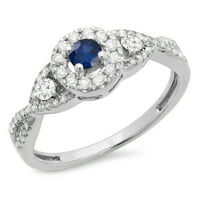 Dazzlingock Collection 10k Round Blue Sapphire & White Diamond Stone Swirl Halo Bridal zaručni prsten, bijelo zlato, veličina 6.5