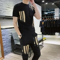 Paptzroi Muška štampa Slim majica kratki rukav vrhovi džepnih hlača Sportski casual odijelo