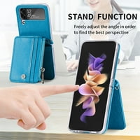 Decaze za Samsung Z Flip novčanik, poslovni elegantni stil Premium kožna futrola sa držačima za kartice + kaiš za križanje, zaštitna kutija za udarcu za Samsung Galaxy Z Flip 5g, plava