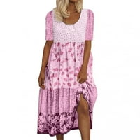Ženska boemska cvjetna print Maxi haljina kratkih rukava okrugla vrata plaža Flowy Party Beach haljina