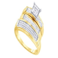 Bijeli prirodni dijamantni angažman i vjenčani klaster Trio bend prsten u 10k žutom zlatu