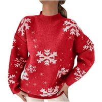 Božićni džemperi za žene čišćenje ženskog okruglih vrata labavi temperament dugih rukava božićni pleteni