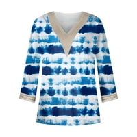 V izrez Košulje Žene Ljeto Žene V izrez Čičke Crochet Flowy rukava Ležerne majice Bluzes Plavi XXXL