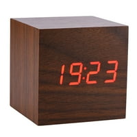Tebru Alarm, 6x6x Drveni elektronički digitalni alarmni stol Temperatura LED displej Glasovna kontrola,