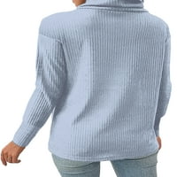 Glonme pulover s dugim rukavima za žene Slim Fit Work pleteni vrhovi obični tunik bluza plava m