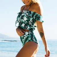 Kupaći kostimi za žene, ženski ruff viseći vrat Halter Sexy Split High Squik bikini kupaći kostim zeleni XL