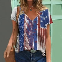 Womens V izrez T majica Loop Fit Patriots TEE kratki rukav Američki zastava Grafički ispisani vrhovi Ljetne mashirtne