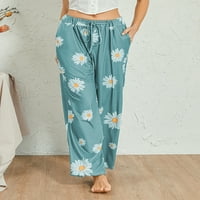 Ženske padžama hlače elastična srednja struka suncokret za ispis širokih lounge hlača nacrtavajuće pantalone