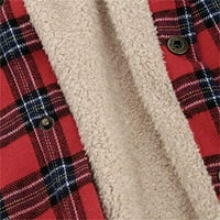 Estetska odjeća, flanel jakne za muškarce, muški casual karirani džep prsa vunene vunene jakna s kapuljačom Srednja odjeća crvena s