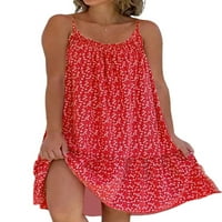 Ženske kratke mini haljine cvjetni ispis klizajući haljina bez rukava ljetni plaža za plažu tenka Bohemian Rose Red 2xl