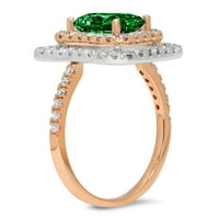 2. CT Sjajni smaragdni rez simulirani smaragd 14k Rose White Gold Halo Pasijans sa Accentima prsten