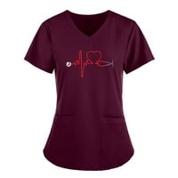Ženski bluze Žene kratki rukav V-izrez V-izrez Radne majice Red XXL