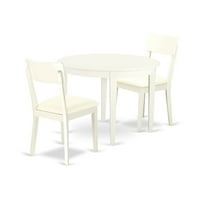 Istočni zapadni namještaj Boad3-Whi-LC kuhinjski stol sa trpezarijskim stolom i kožnim kuhinjskim stolicama u posteljini bijeli finiš: posteljina bijela, oblik: okruglo, stil: Fau kožno sjedalo