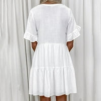 Ernkv Ženska mini pamučna haljina sa džepom zazor ljeto Vintage Boho ruffle rukave odmorska kuća za