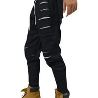 B91XZ muške hlače Ležerne duge sa džepovima Jogging Hlače Sportske pantalone Muške raširene labave muške hlače Crne, veličina XXL