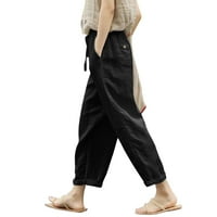 Ženske ljetne hlače Čvrsta čipka up pantalona casual baggy elastična struka hlača široka noga sa džepom