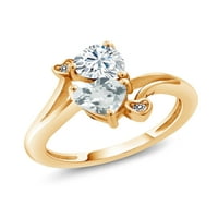 Gem Stone King 18K žuti pozlaćeni srebrni dijamantni prsten moissan aquamarine 1. cttw