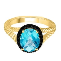 Mauli dragulji za žene Carat Blue Topaz i crni dijamant ovalni oblik draguljastog prstena za prsten 10k žuto zlato