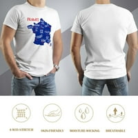 Francuska: Mapa Francuske. Muška grafička majica Vintage kratki rukav Sport Tee White S