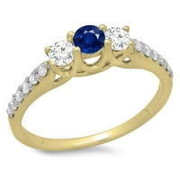 0. Carat 10k žuti zlatni okrugli rez plavi safir i bijeli dijamantski ženski montirani kamen zaručni