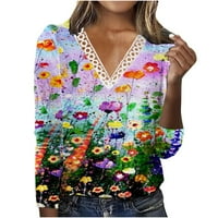 Ženska modna tiskana labava majica dugih rukava bluza čipke okrugli vrat casual vrhovi hot6sl4485461
