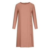 Ženska gumba s dugim rukavima s dugim rukavima, elegantne duge haljine casual solid boja midi haljina smeđa l