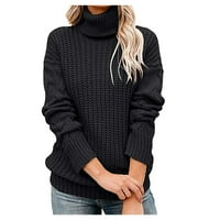 Vivianyo HD džemperi za žene Clearence Plus Veličina modne žene casual o-vrat turtleneck solid color dugi rukav pulover duks povukli crne boje