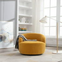 Okretni teretni stolica, moderna teddy tkanina Tapacirana fotelja za akcent s metalnim okretnim prstenom, udobnim okruglim sobama za jedno-slobodno vrijeme za dnevnu sobu Spavaća soba ured kavana, žuta