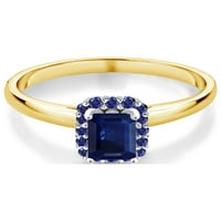 Gem Stone King 0. CT 6X smaragdni rez plavi safir plavi stvorio safir 10k žuti zlatni prsten sa bijelim zlatnim zupcima