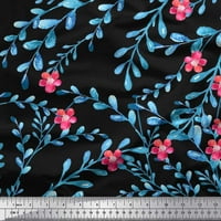 SovOi crna svilena tkanina od listova, sova i ružičasta cvjetna dekorska tkanina tiskana BTY Wide