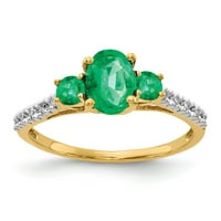 14K žuti zlatni prsten za prsten dragulja smaragd ovalni zeleni okrugli dijamant, veličine 9