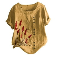 Ljetni vrhovi za žensku pamučnu platnu majicu casual plus size bluza vrhovi kratkih rukava Crewneck