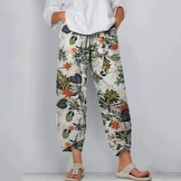 FSQJGQ Ženske pamučne patve široke pantalone za noge Boho Vintage cvjetni ispisani labavi plažni pantalone