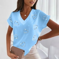Ženski ljetni vrhovi kratki rukav casual bluza Grafički ispisi Žene V-izrez majice Plavi s