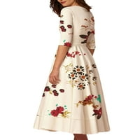 Niveer dame midi haljina cvjetna tiskana-line-haljina s ljuljavom haljine od pola rukava prozračna duboka