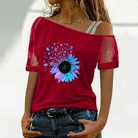 GDFUN Ženska modna okrugla vrata pulover MESH Solid Color Gvožđe na ležernim majicama kratkih rukava