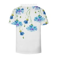 Ženski ljetni bluze V-izrez cvjetni bluza s kratkim rukavima plavi 3xl