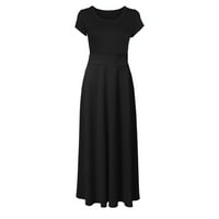 Ženska haljina od 1950-ih godina Vintage haljina Čvrsta boja šarene ljetne haljine kratki rukav haljine plaža casual maxi sendress 1950S haljina vintage crna xl