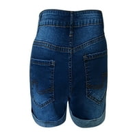 Jean Hortke Ženske visokog struka rastezljive modne čvrste traper kratke hlače Poklopni rupe casual patentne pantne pantne hlače plave l